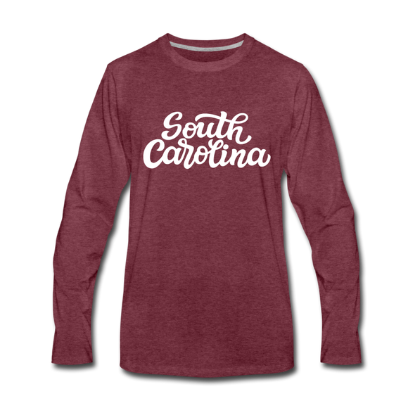 South Carolina Long Sleeve T-Shirt - Hand Lettered Unisex South Carolina Long Sleeve Shirt - heather burgundy