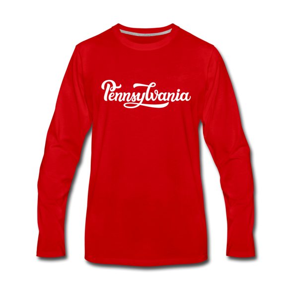 Pennsylvania Long Sleeve T-Shirt - Hand Lettered Unisex Pennsylvania Long Sleeve Shirt - red