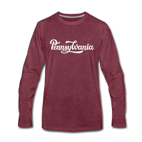 Pennsylvania Long Sleeve T-Shirt - Hand Lettered Unisex Pennsylvania Long Sleeve Shirt - heather burgundy
