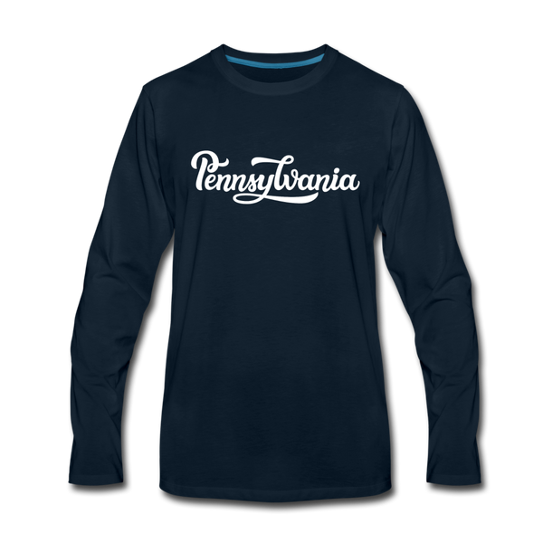 Pennsylvania Long Sleeve T-Shirt - Hand Lettered Unisex Pennsylvania Long Sleeve Shirt - deep navy