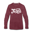 Texas Long Sleeve T-Shirt - Hand Lettered Unisex Texas Long Sleeve Shirt - heather burgundy