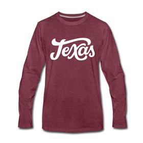 Texas Long Sleeve T-Shirt - Hand Lettered Unisex Texas Long Sleeve Shirt - heather burgundy