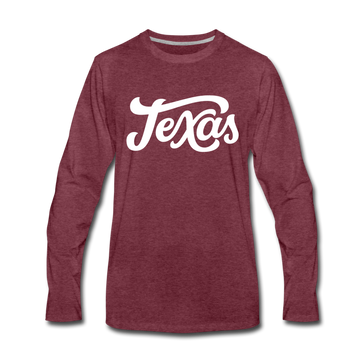 Texas Long Sleeve T-Shirt - Hand Lettered Unisex Texas Long Sleeve Shirt - heather burgundy