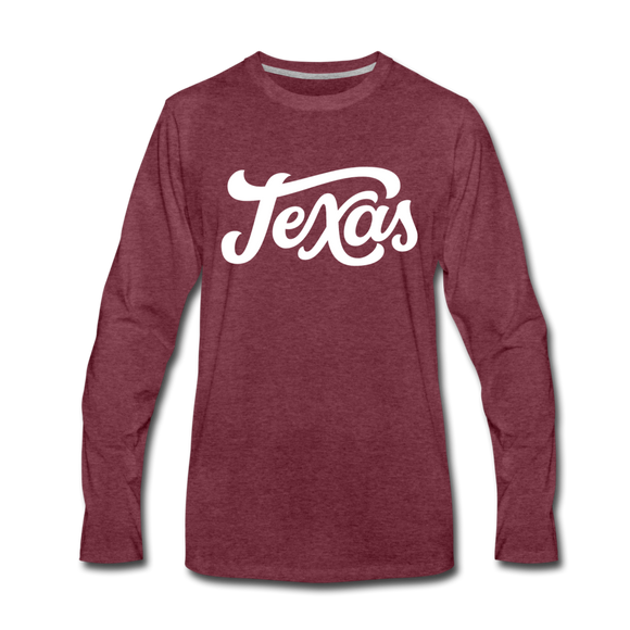 Texas Long Sleeve T-Shirt - Hand Lettered Unisex Texas Long Sleeve Shirt - heather burgundy