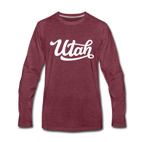 Utah Long Sleeve T-Shirt - Hand Lettered Unisex Utah Long Sleeve Shirt - heather burgundy