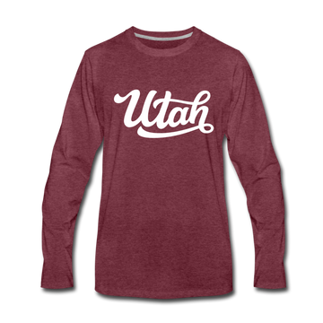 Utah Long Sleeve T-Shirt - Hand Lettered Unisex Utah Long Sleeve Shirt - heather burgundy