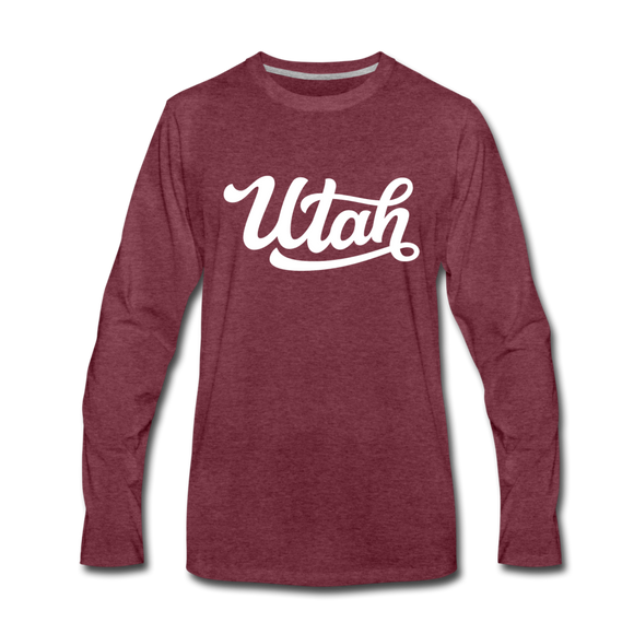 Utah Long Sleeve T-Shirt - Hand Lettered Unisex Utah Long Sleeve Shirt - heather burgundy