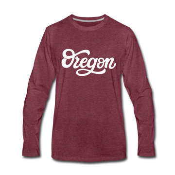 Oregon Long Sleeve T-Shirt - Hand Lettered Unisex Oregon Long Sleeve Shirt - heather burgundy