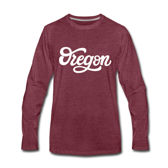 Oregon Long Sleeve T-Shirt - Hand Lettered Unisex Oregon Long Sleeve Shirt - heather burgundy