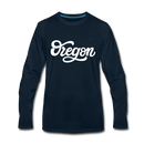 Oregon Long Sleeve T-Shirt - Hand Lettered Unisex Oregon Long Sleeve Shirt - deep navy