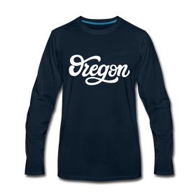 Oregon Long Sleeve T-Shirt - Hand Lettered Unisex Oregon Long Sleeve Shirt - deep navy