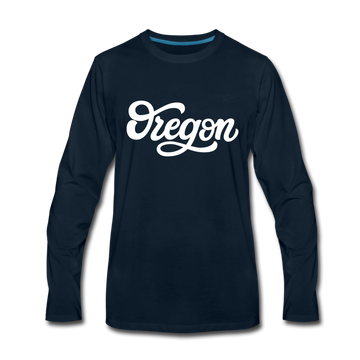 Oregon Long Sleeve T-Shirt - Hand Lettered Unisex Oregon Long Sleeve Shirt - deep navy
