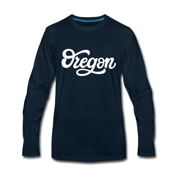 Oregon Long Sleeve T-Shirt - Hand Lettered Unisex Oregon Long Sleeve Shirt - deep navy