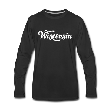 Wisconsin Long Sleeve T-Shirt - Hand Lettered Unisex Wisconsin Long Sleeve Shirt - black