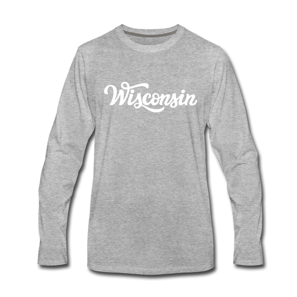 Wisconsin Long Sleeve T-Shirt - Hand Lettered Unisex Wisconsin Long Sleeve Shirt - heather gray
