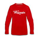 Wisconsin Long Sleeve T-Shirt - Hand Lettered Unisex Wisconsin Long Sleeve Shirt - red