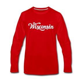 Wisconsin Long Sleeve T-Shirt - Hand Lettered Unisex Wisconsin Long Sleeve Shirt - red