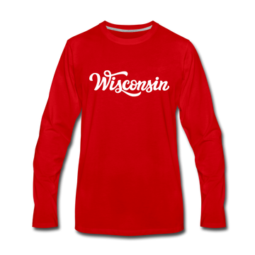 Wisconsin Long Sleeve T-Shirt - Hand Lettered Unisex Wisconsin Long Sleeve Shirt - red