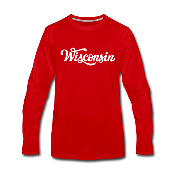 Wisconsin Long Sleeve T-Shirt - Hand Lettered Unisex Wisconsin Long Sleeve Shirt - red