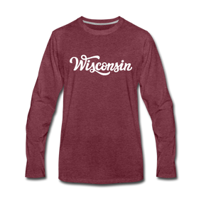 Wisconsin Long Sleeve T-Shirt - Hand Lettered Unisex Wisconsin Long Sleeve Shirt - heather burgundy