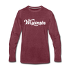 Wisconsin Long Sleeve T-Shirt - Hand Lettered Unisex Wisconsin Long Sleeve Shirt - heather burgundy