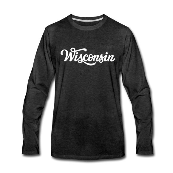 Wisconsin Long Sleeve T-Shirt - Hand Lettered Unisex Wisconsin Long Sleeve Shirt - charcoal gray