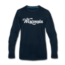 Wisconsin Long Sleeve T-Shirt - Hand Lettered Unisex Wisconsin Long Sleeve Shirt - deep navy