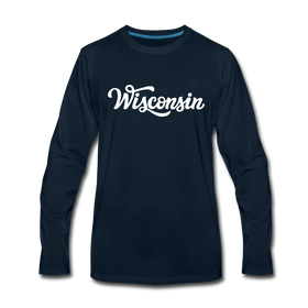Wisconsin Long Sleeve T-Shirt - Hand Lettered Unisex Wisconsin Long Sleeve Shirt - deep navy