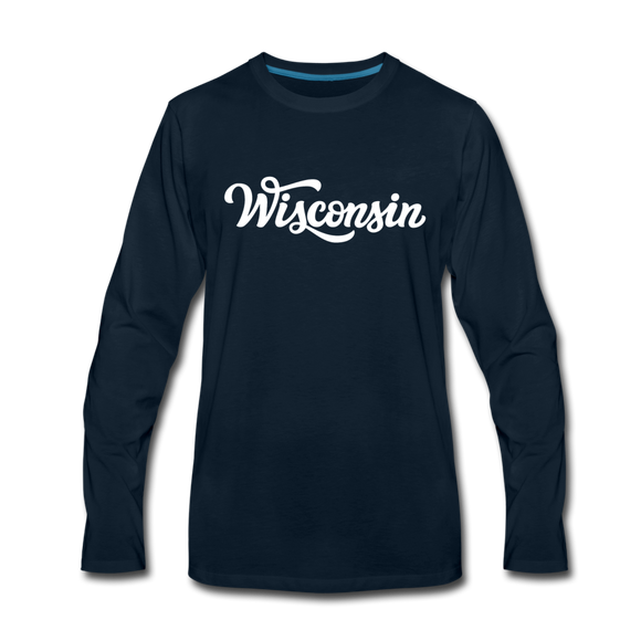Wisconsin Long Sleeve T-Shirt - Hand Lettered Unisex Wisconsin Long Sleeve Shirt - deep navy