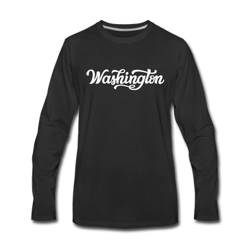 Washington Long Sleeve T-Shirt - Hand Lettered Unisex Washington Long Sleeve Shirt - black