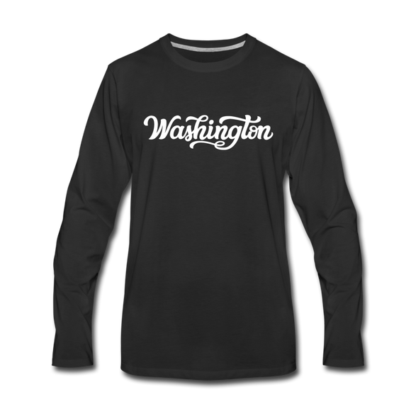 Washington Long Sleeve T-Shirt - Hand Lettered Unisex Washington Long Sleeve Shirt - black