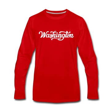 Washington Long Sleeve T-Shirt - Hand Lettered Unisex Washington Long Sleeve Shirt - red