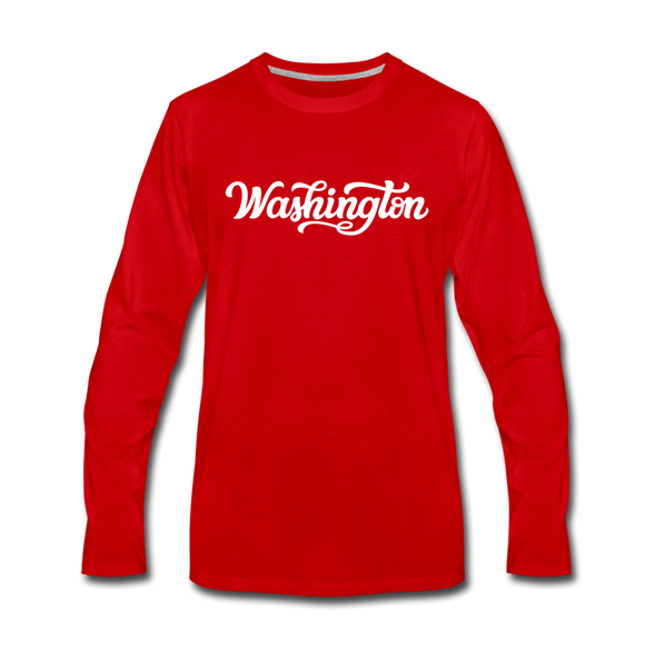Washington Long Sleeve T-Shirt - Hand Lettered Unisex Washington Long Sleeve Shirt - red