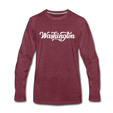 Washington Long Sleeve T-Shirt - Hand Lettered Unisex Washington Long Sleeve Shirt - heather burgundy