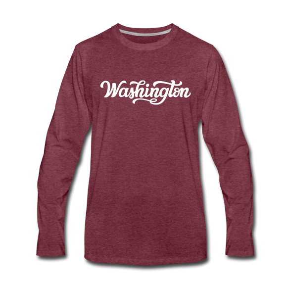 Washington Long Sleeve T-Shirt - Hand Lettered Unisex Washington Long Sleeve Shirt - heather burgundy