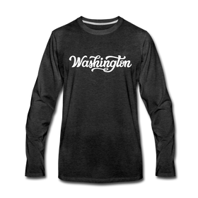 Washington Long Sleeve T-Shirt - Hand Lettered Unisex Washington Long Sleeve Shirt - charcoal gray
