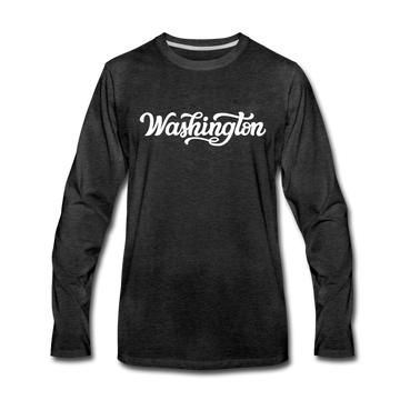 Washington Long Sleeve T-Shirt - Hand Lettered Unisex Washington Long Sleeve Shirt - charcoal gray