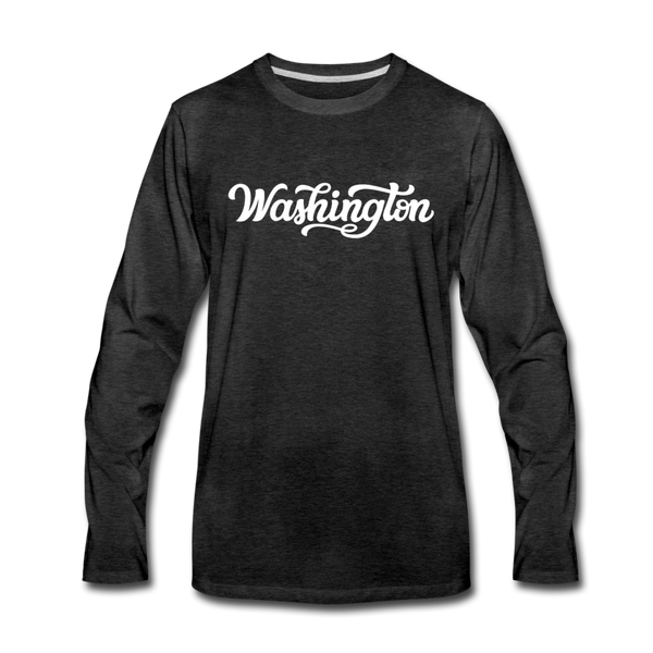 Washington Long Sleeve T-Shirt - Hand Lettered Unisex Washington Long Sleeve Shirt - charcoal gray