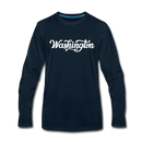 Washington Long Sleeve T-Shirt - Hand Lettered Unisex Washington Long Sleeve Shirt - deep navy