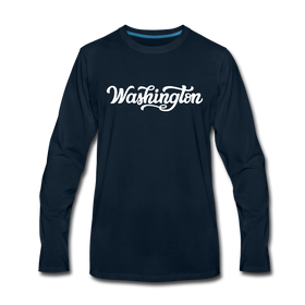 Washington Long Sleeve T-Shirt - Hand Lettered Unisex Washington Long Sleeve Shirt - deep navy