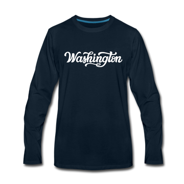 Washington Long Sleeve T-Shirt - Hand Lettered Unisex Washington Long Sleeve Shirt - deep navy