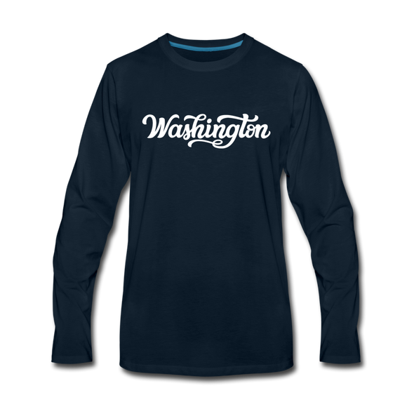 Washington Long Sleeve T-Shirt - Hand Lettered Unisex Washington Long Sleeve Shirt - deep navy