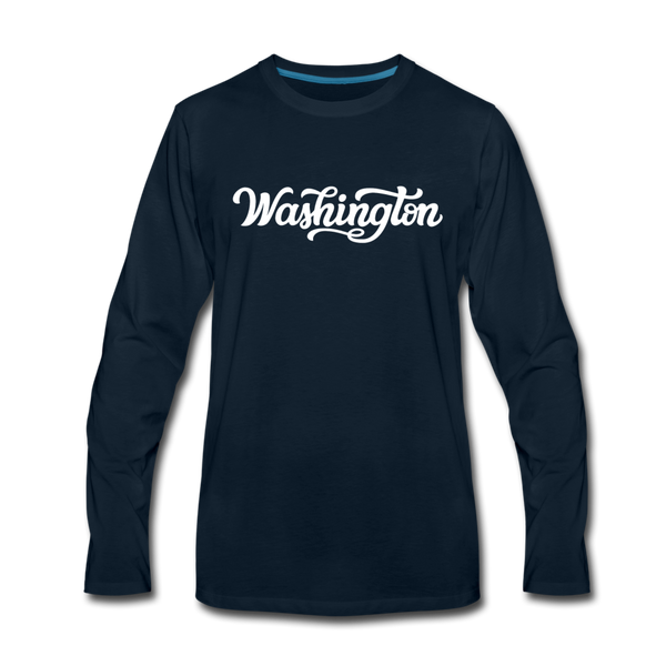 Washington Long Sleeve T-Shirt - Hand Lettered Unisex Washington Long Sleeve Shirt - deep navy