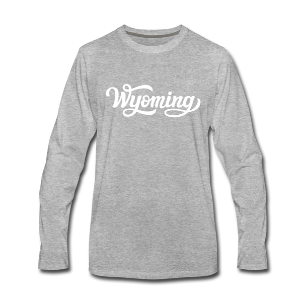 Wyoming Long Sleeve T-Shirt - Hand Lettered Unisex Wyoming Long Sleeve Shirt - heather gray