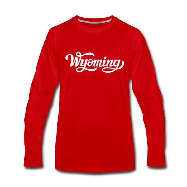 Wyoming Long Sleeve T-Shirt - Hand Lettered Unisex Wyoming Long Sleeve Shirt - red