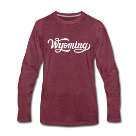 Wyoming Long Sleeve T-Shirt - Hand Lettered Unisex Wyoming Long Sleeve Shirt - heather burgundy