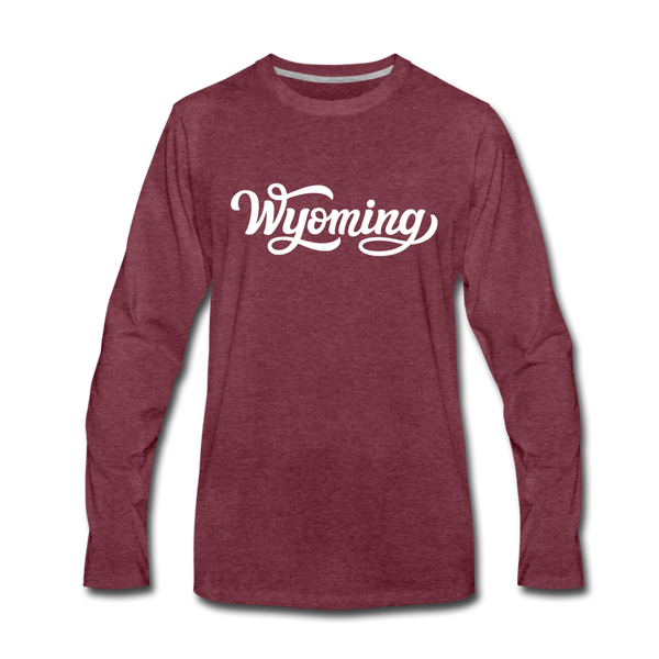 Wyoming Long Sleeve T-Shirt - Hand Lettered Unisex Wyoming Long Sleeve Shirt - heather burgundy