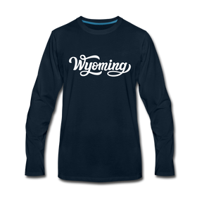 Wyoming Long Sleeve T-Shirt - Hand Lettered Unisex Wyoming Long Sleeve Shirt - deep navy