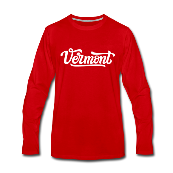 Vermont Long Sleeve T-Shirt - Hand Lettered Unisex Vermont Long Sleeve Shirt - red