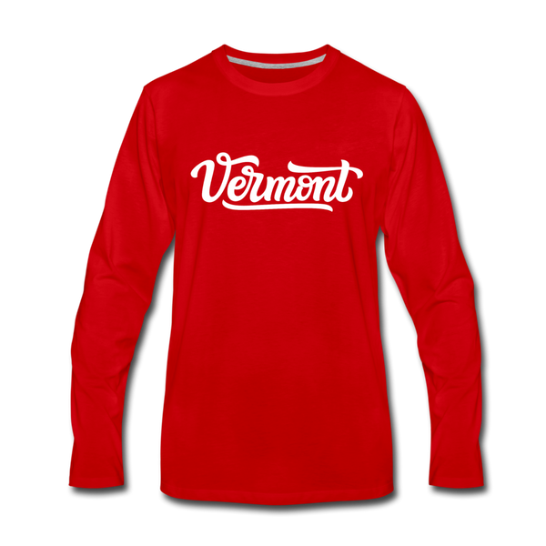 Vermont Long Sleeve T-Shirt - Hand Lettered Unisex Vermont Long Sleeve Shirt - red